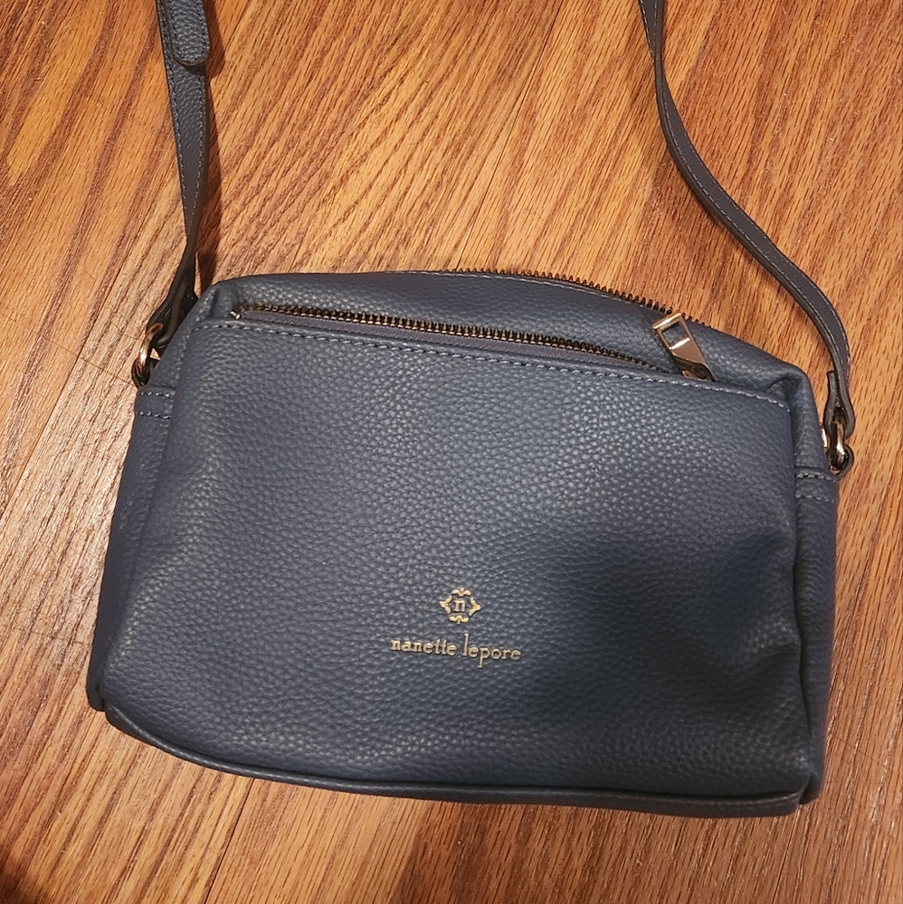Nanette Lepore  over the shoulder pocket book, blue/gray, 8"×5.5"